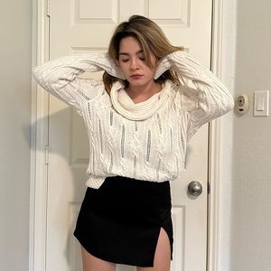 White House black market cream cable knit cowl neck sweater old money preppy